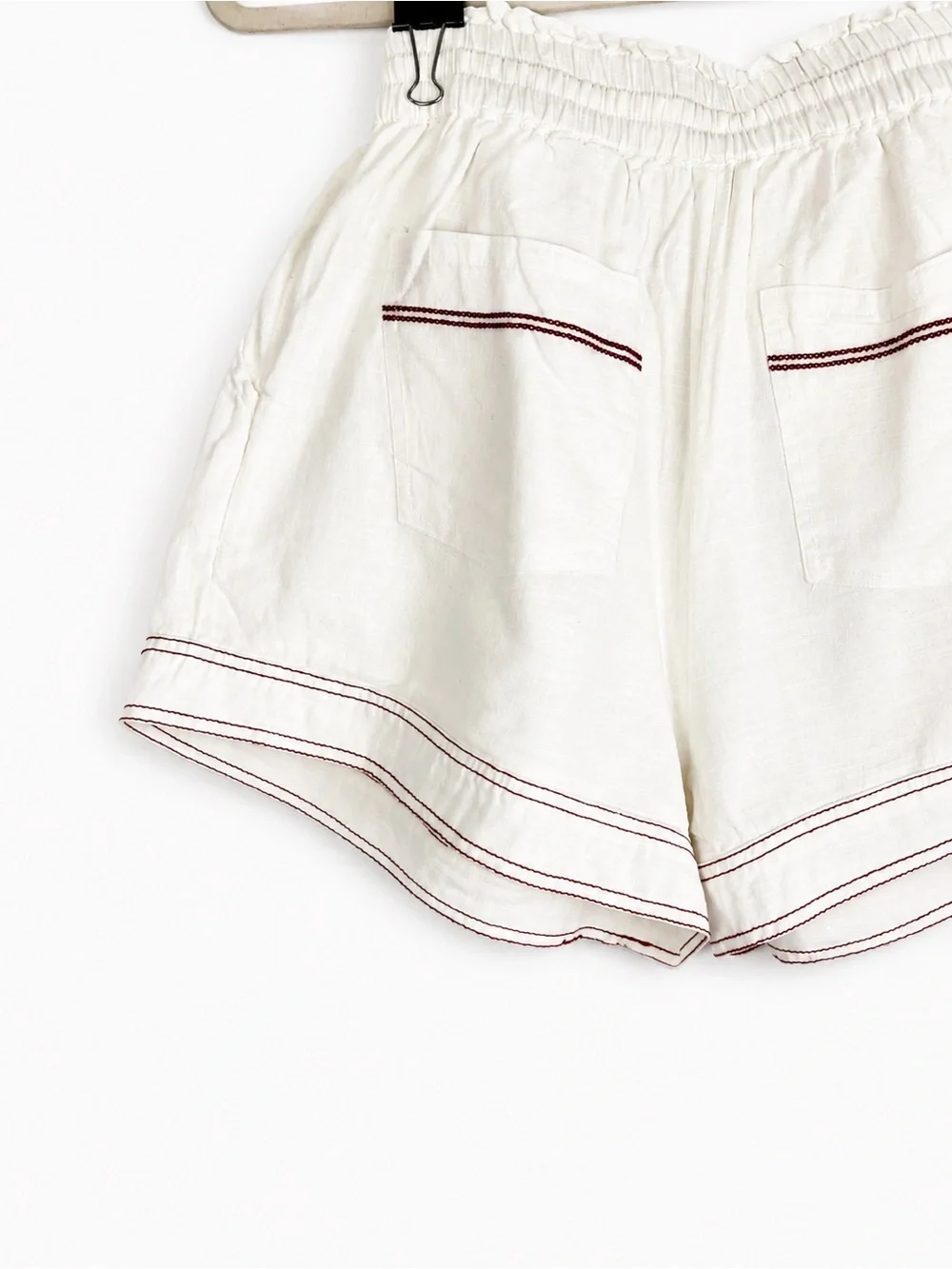 Free People White Linen Floral Embroidered Boho Shorts Women's Size XS